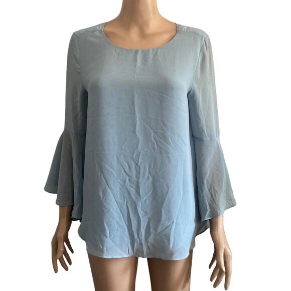 Jennifer Lopez Blouse Womens Small Light Blue Bell Sleeve Lightweight Flowy - Picture 1 of 12